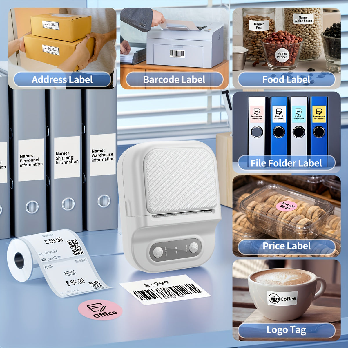 Portable Printer Mini Label Printer Self-adhesive Inkless 12-58mm Label Makers For Photo/Label/Home/Office/Business/Gifts As B21
