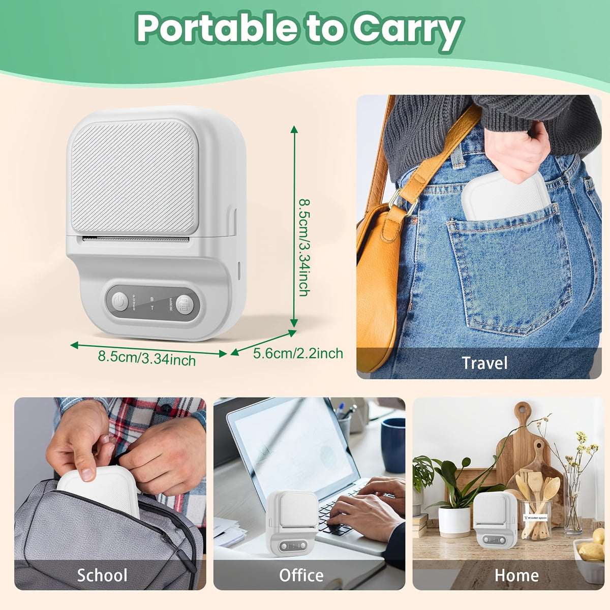Portable Printer Mini Label Printer Self-adhesive Inkless 12-58mm Label Makers For Photo/Label/Home/Office/Business/Gifts As B21