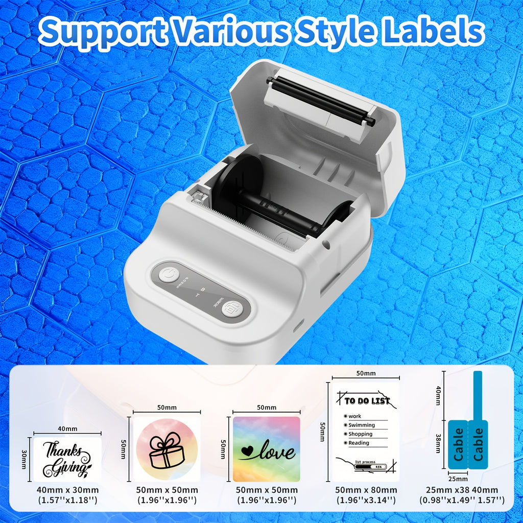Portable Printer Mini Label Printer Self-adhesive Inkless 12-58mm Label Makers For Photo/Label/Home/Office/Business/Gifts As B21