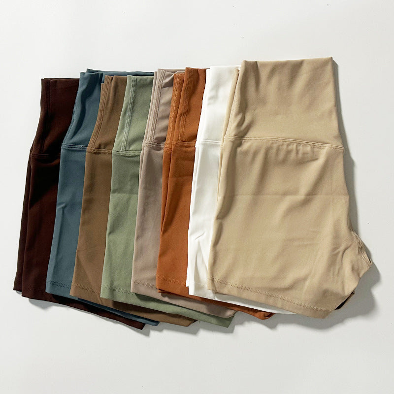 New Nude High-Waist Brushed Shorts Yoga Wear Nylon Shorts Women's Tight Yoga Three-Point Sports Shorts Peach
