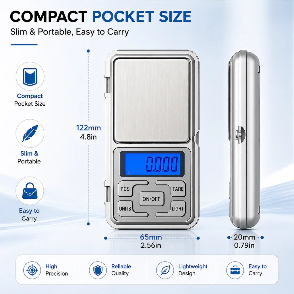 High Precision Mini Pocket Scale 500g/0.01g, Portable Digital Jewelry Scale, Accurate Small LCD Weighing Device for Easy Carry