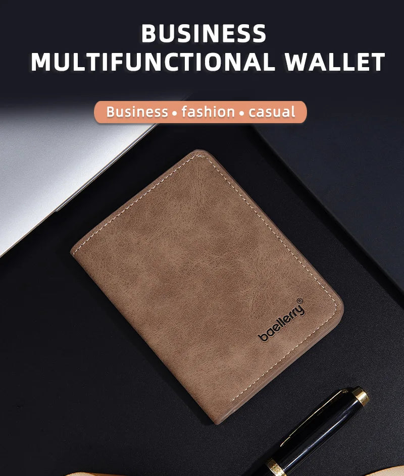 New Men's Short Wallet Cardholder Combo Anti-Theft Minimalist PU Leather
