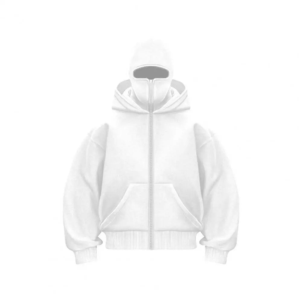 Unisex Balaclava Hoodie Warm Loose Hooded Jacket Zip-up Casual Jacket with Face Mask for Autumn Winter Outdoor Sports Streetwear