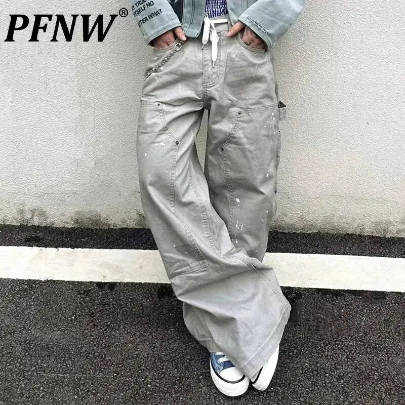 PFNW 2025 Autumn Men's Jeans Loose Long Pants Korea Fashion High Street Solid Color Male Wide Leg Trousers 28W9729