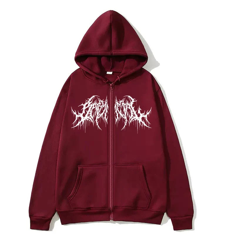 Men's Zipper Hoodie, Printed Pattern, Hip Hop Style, Gothic 2025 Autumn/Winter Warm Long Sleeve Sweatshirt