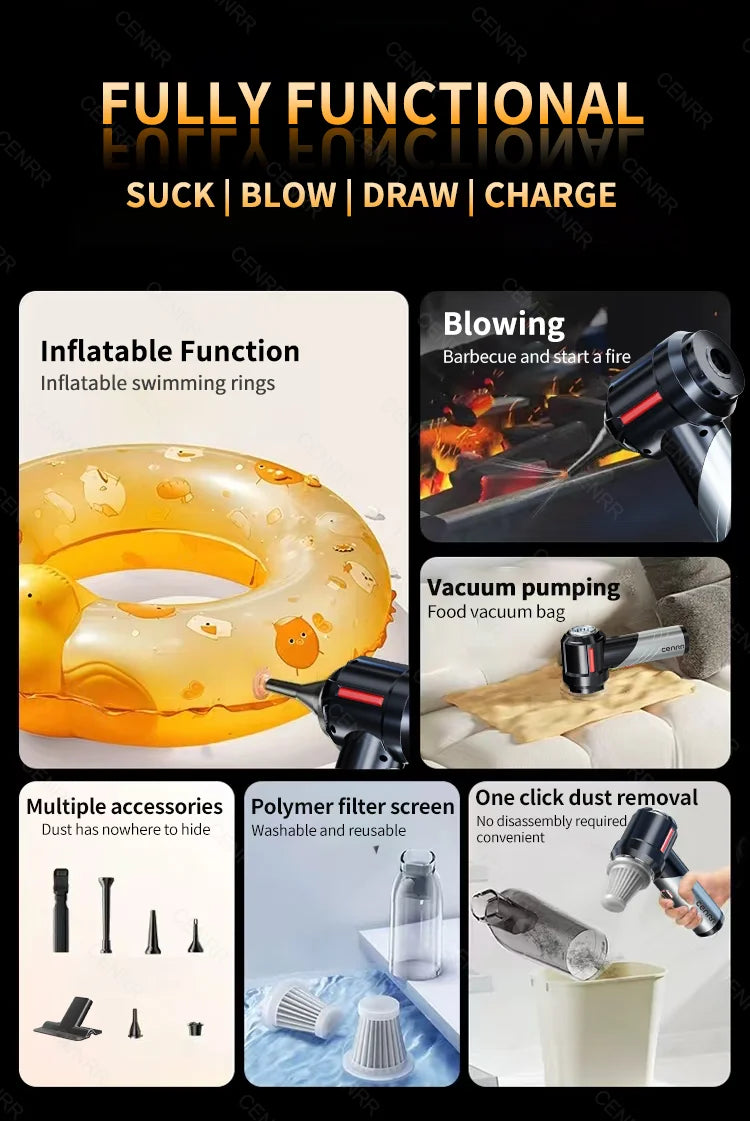 CENRR Car Vacuum Cleaner Mini 998000PA Powerful Cordless Portable Vacuum Cleaner for Home Appliance Handheld Blower Car Cleaner