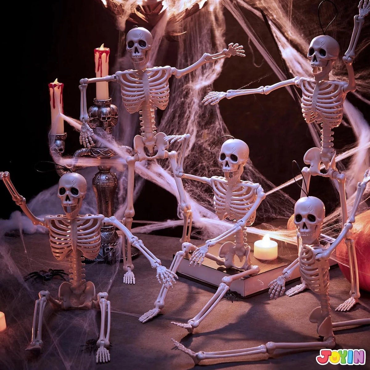 5pcs Halloween Skeleton Decorations, 16 inches, Photobooth Props for Party Events, full-body movable joints, for Halloween decoration, graveyard props, haunted house accessories, horror scenes, the best props for photography