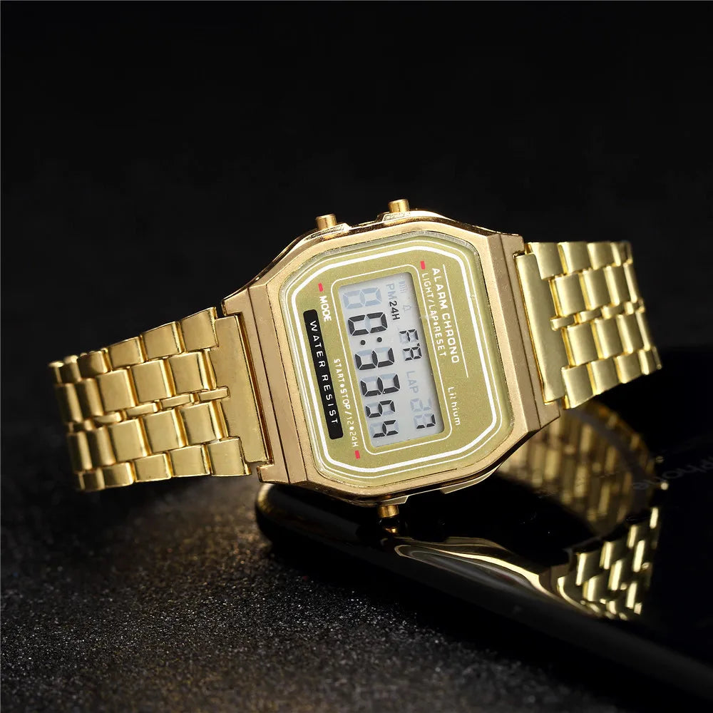 Stainless Steel LED Digital Watches for Men Gold Sliver Luxury Electronic Watch Fashion Business Mens Watch Relogios Masculino