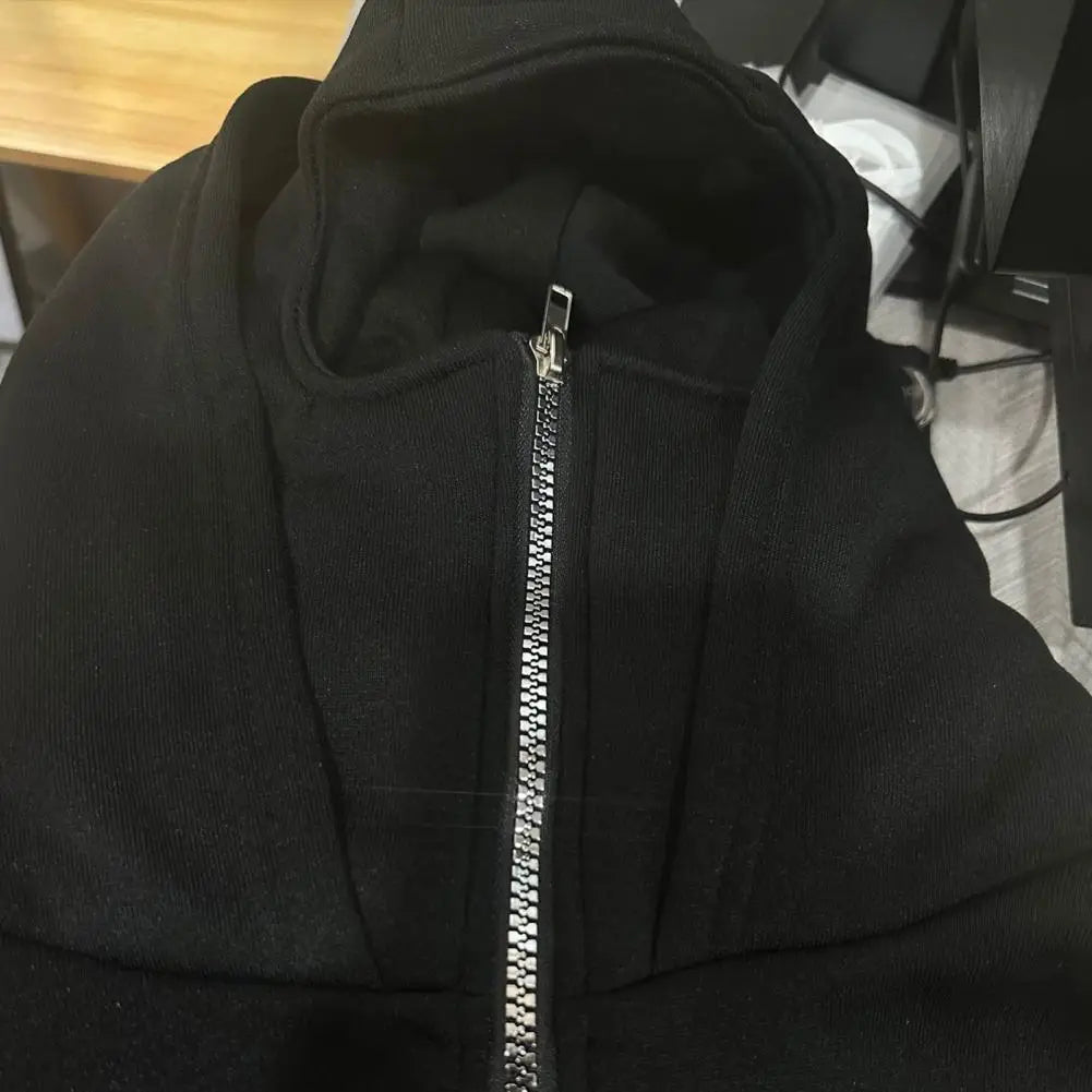 Unisex Balaclava Hoodie Warm Loose Hooded Jacket Zip-up Casual Jacket with Face Mask for Autumn Winter Outdoor Sports Streetwear