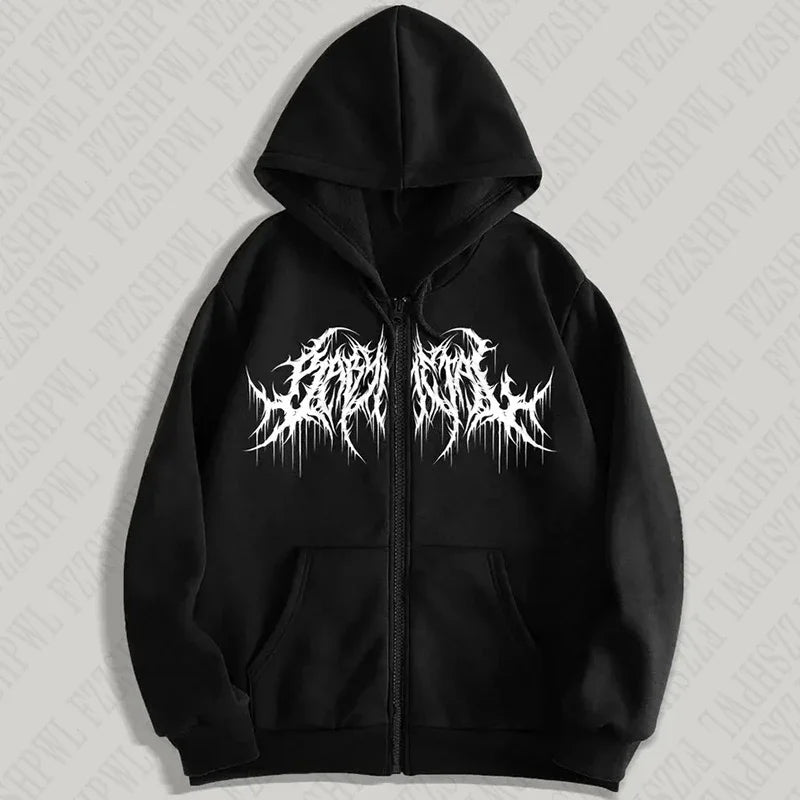 Men's Zipper Hoodie, Printed Pattern, Hip Hop Style, Gothic 2025 Autumn/Winter Warm Long Sleeve Sweatshirt