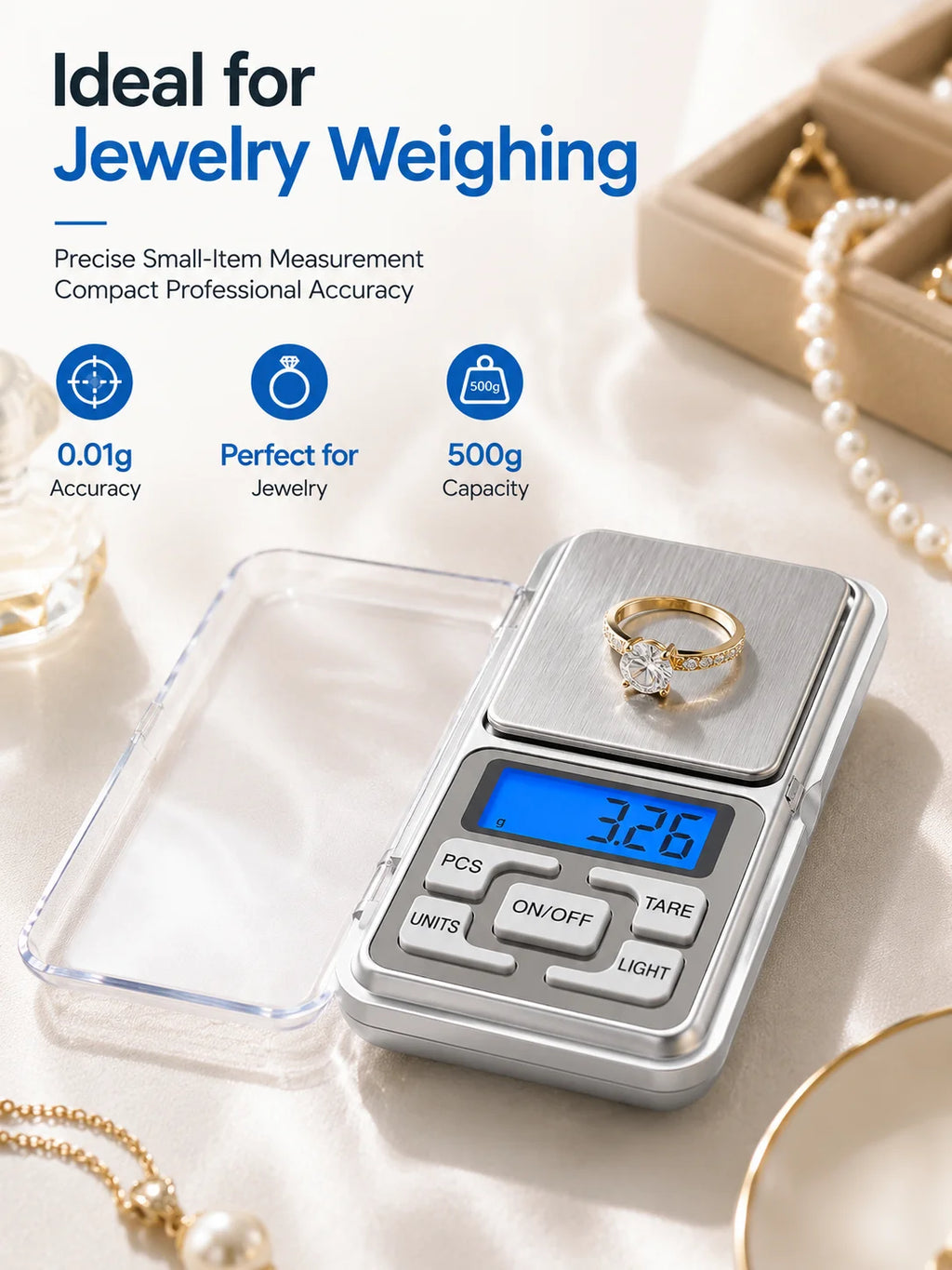 High Precision Mini Pocket Scale 500g/0.01g, Portable Digital Jewelry Scale, Accurate Small LCD Weighing Device for Easy Carry