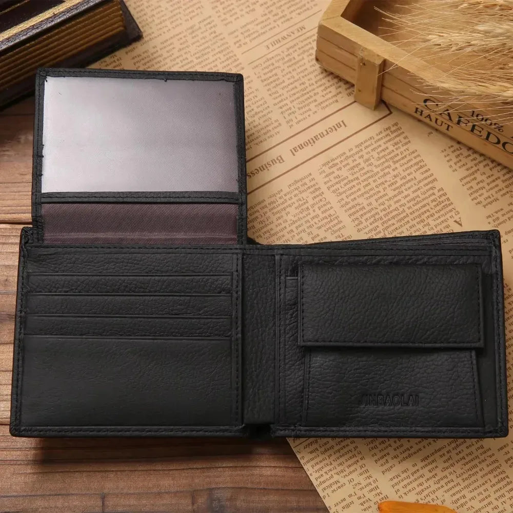 Genuine Leather Mens Wallet Premium Product Real Cowhide Wallets For Man Short Black Wallet Portefeuille Homme Short Purses