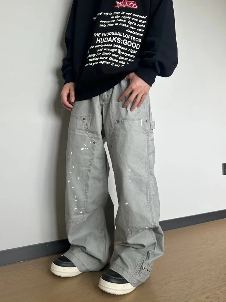 PFNW 2025 Autumn Men's Jeans Loose Long Pants Korea Fashion High Street Solid Color Male Wide Leg Trousers 28W9729
