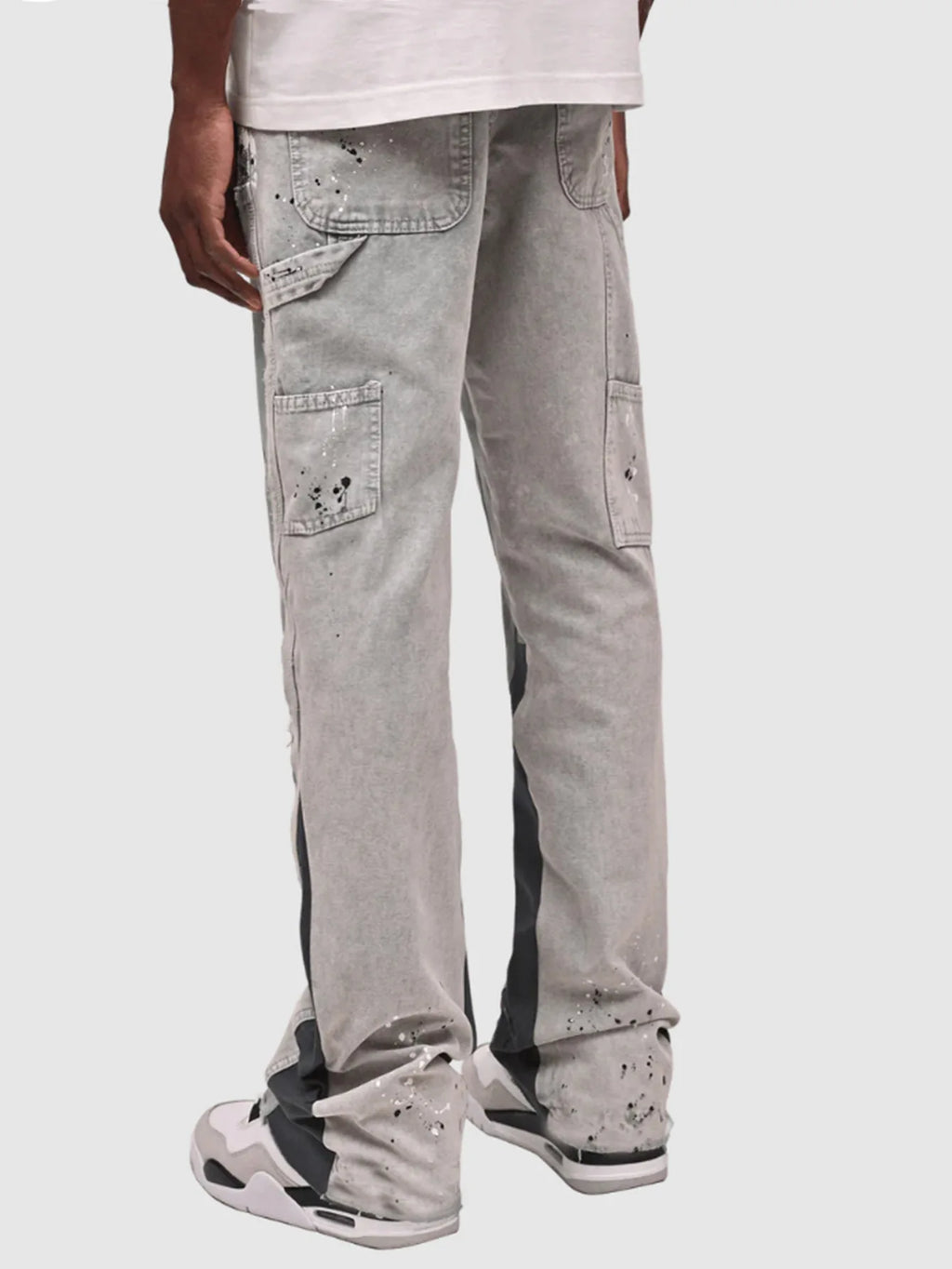 Men's Fashion Jeans Work Pants, European and American Fashion Workwear Elastic Patchwork Denim Layered Flared Pants S-XXL