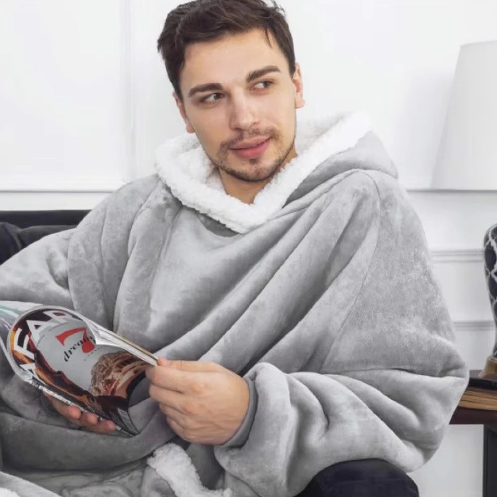180cm Super Long Flannel Blanket Pyjamas with Sleeves Winter Hoodies Sweatshirt Women Men Pullover Fleece Giant Oversized Outdoo