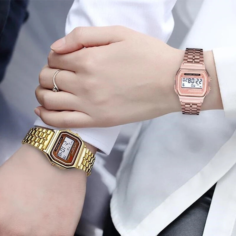 Stainless Steel LED Digital Watches for Men Gold Sliver Luxury Electronic Watch Fashion Business Mens Watch Relogios Masculino