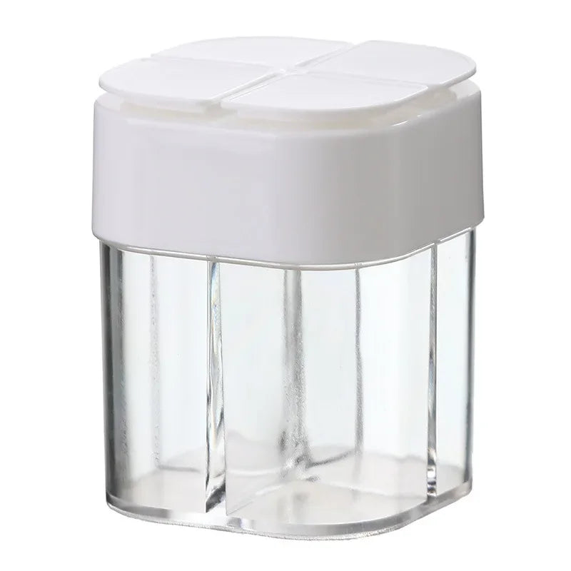 4 in 1 Camping Seasoning Jar with Lid Transparent Spice Dispenser 4 Compartment Outdoor Cooking Barbecue Salt and Pepper Shaker