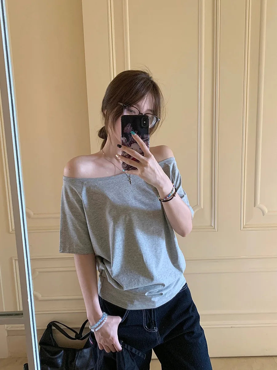 T-shirts Women Solid Simple Summer Casual Cleanfit Short Sleeve All-match Young Girls Streetwear Y2k Top Aesthetic Clothes Ins
