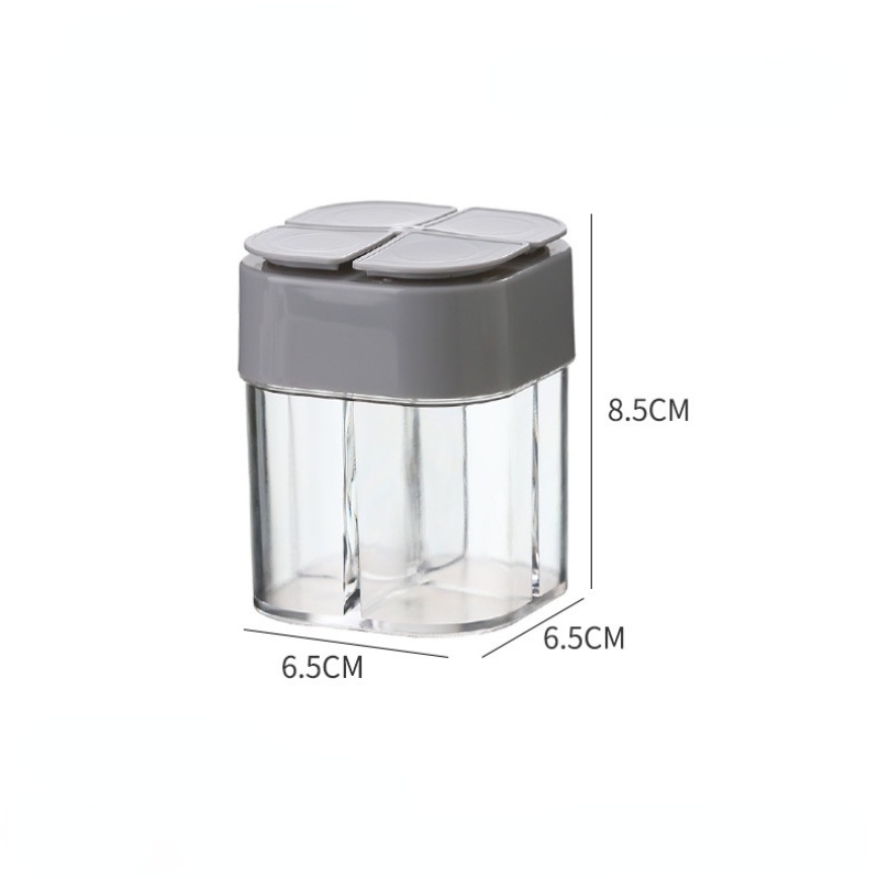 4 in 1 Camping Seasoning Jar with Lid Transparent Spice Dispenser 4 Compartment Outdoor Cooking Barbecue Salt and Pepper Shaker