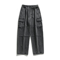 2025 Men's retro camouflage jeans, informal washed wide leg jeans, men's autumn and winter loose pants, old blue multi pocket