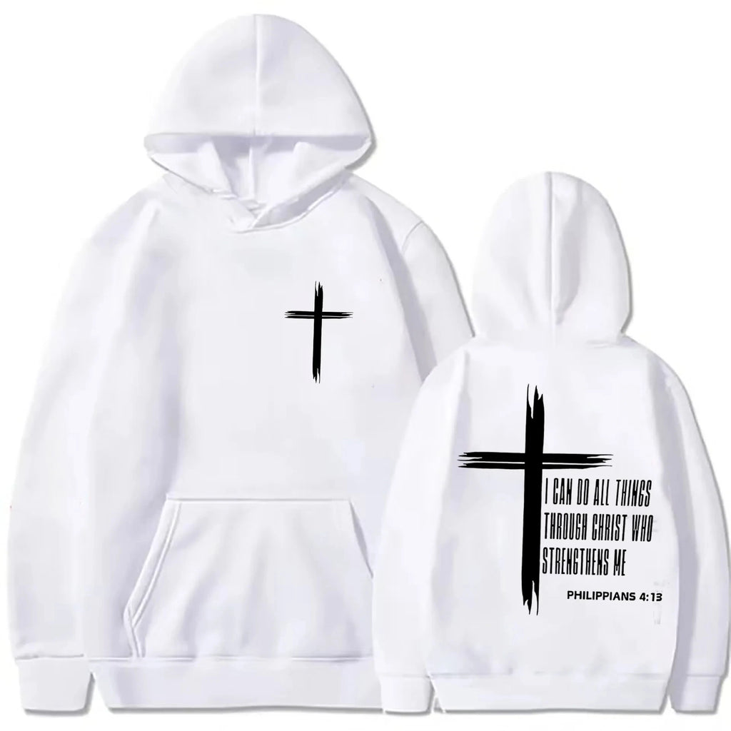 Men's Hoodie with Religious Cross and Motivational Text Prints Pullover Style Autumn Fashion Hooded Hoodie Casual Hoodie Unisex