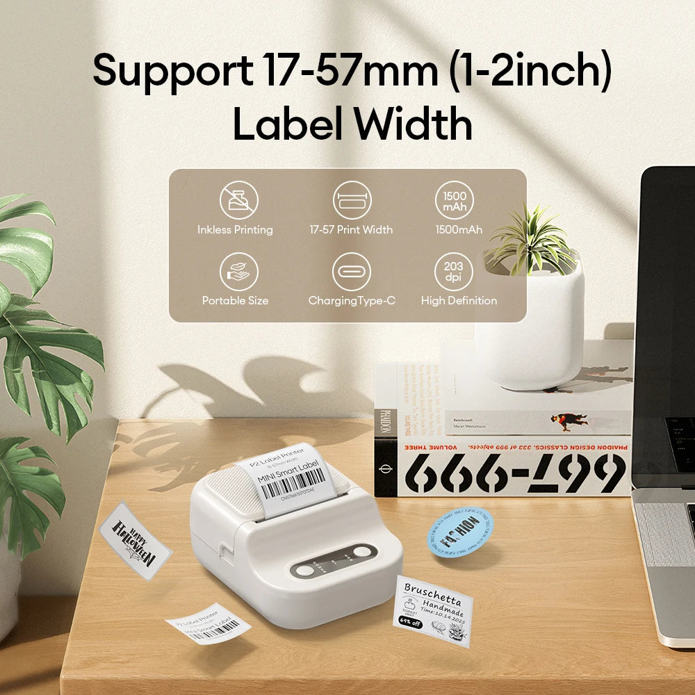Portable Printer Mini Label Printer Self-adhesive Inkless 12-58mm Label Makers For Photo/Label/Home/Office/Business/Gifts As B21