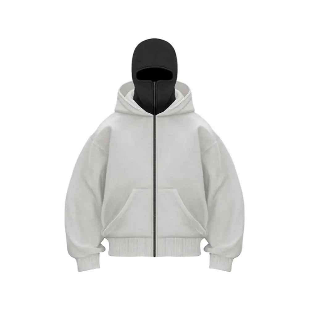 Unisex Balaclava Hoodie Warm Loose Hooded Jacket Zip-up Casual Jacket with Face Mask for Autumn Winter Outdoor Sports Streetwear