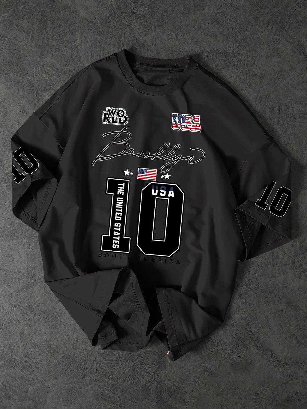 USA Brooklyn Style 10 Print Oversized T Shirt Men's Streetwear Vintage Jersey Tee