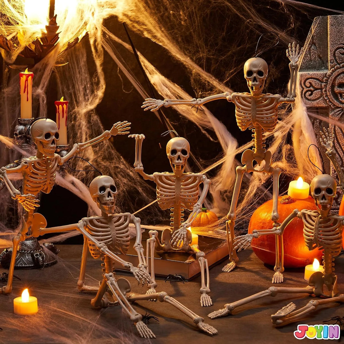 5pcs Halloween Skeleton Decorations, 16 inches, Photobooth Props for Party Events, full-body movable joints, for Halloween decoration, graveyard props, haunted house accessories, horror scenes, the best props for photography