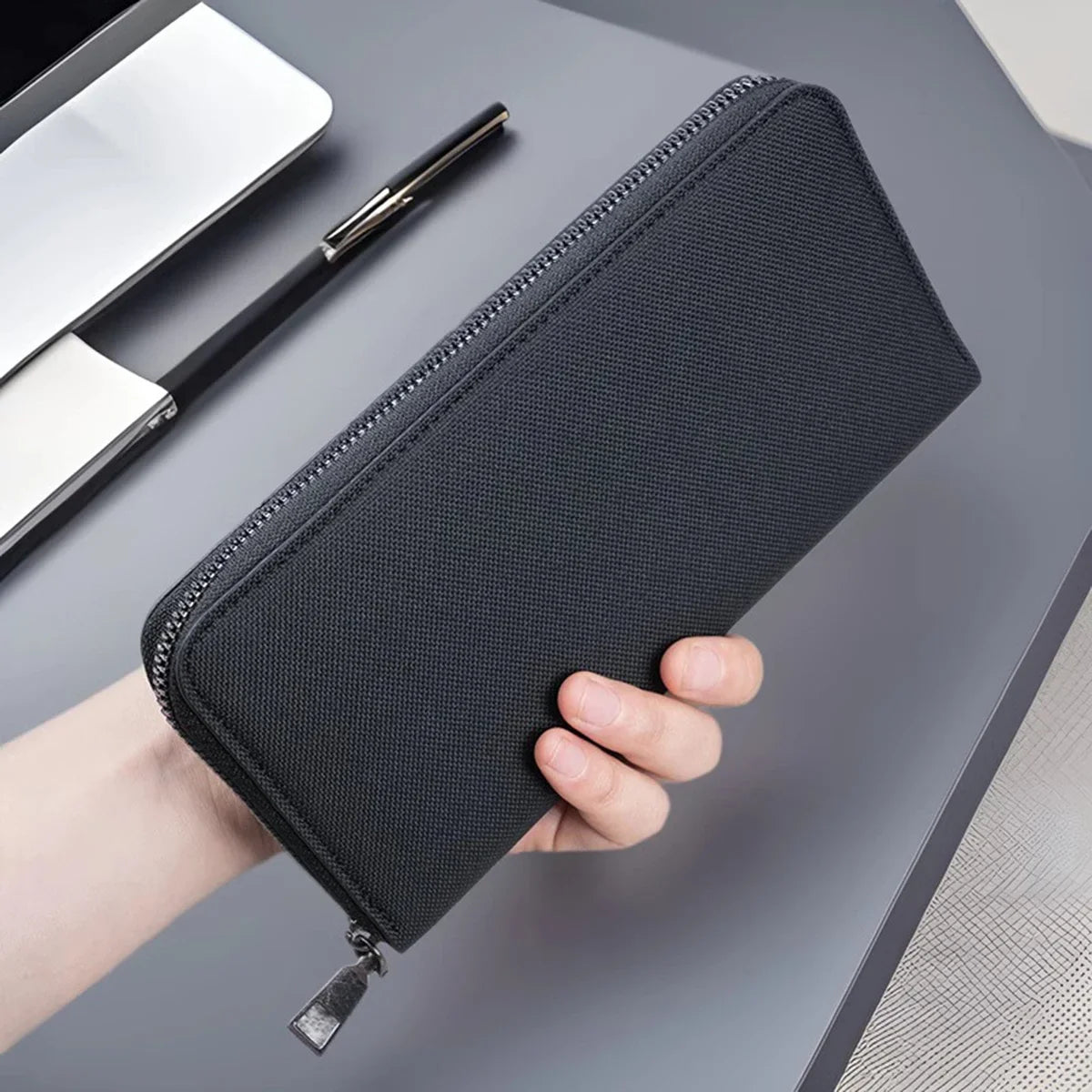 Men Canvas Long Wallet Large Capacity Multiple Card Slots Zipper Purse Business Handbag Card Holder Coin Bag