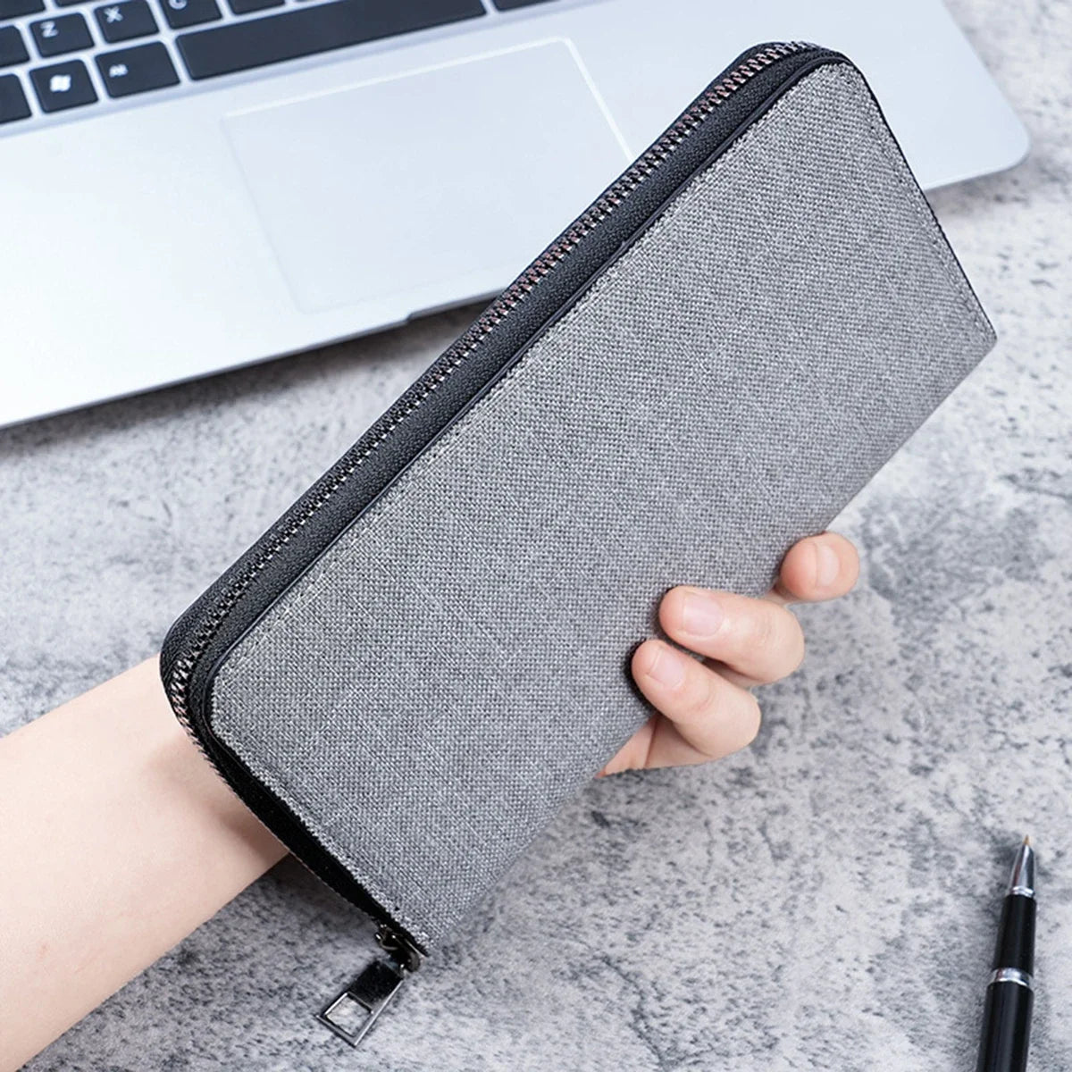 Men Canvas Long Wallet Large Capacity Multiple Card Slots Zipper Purse Business Handbag Card Holder Coin Bag