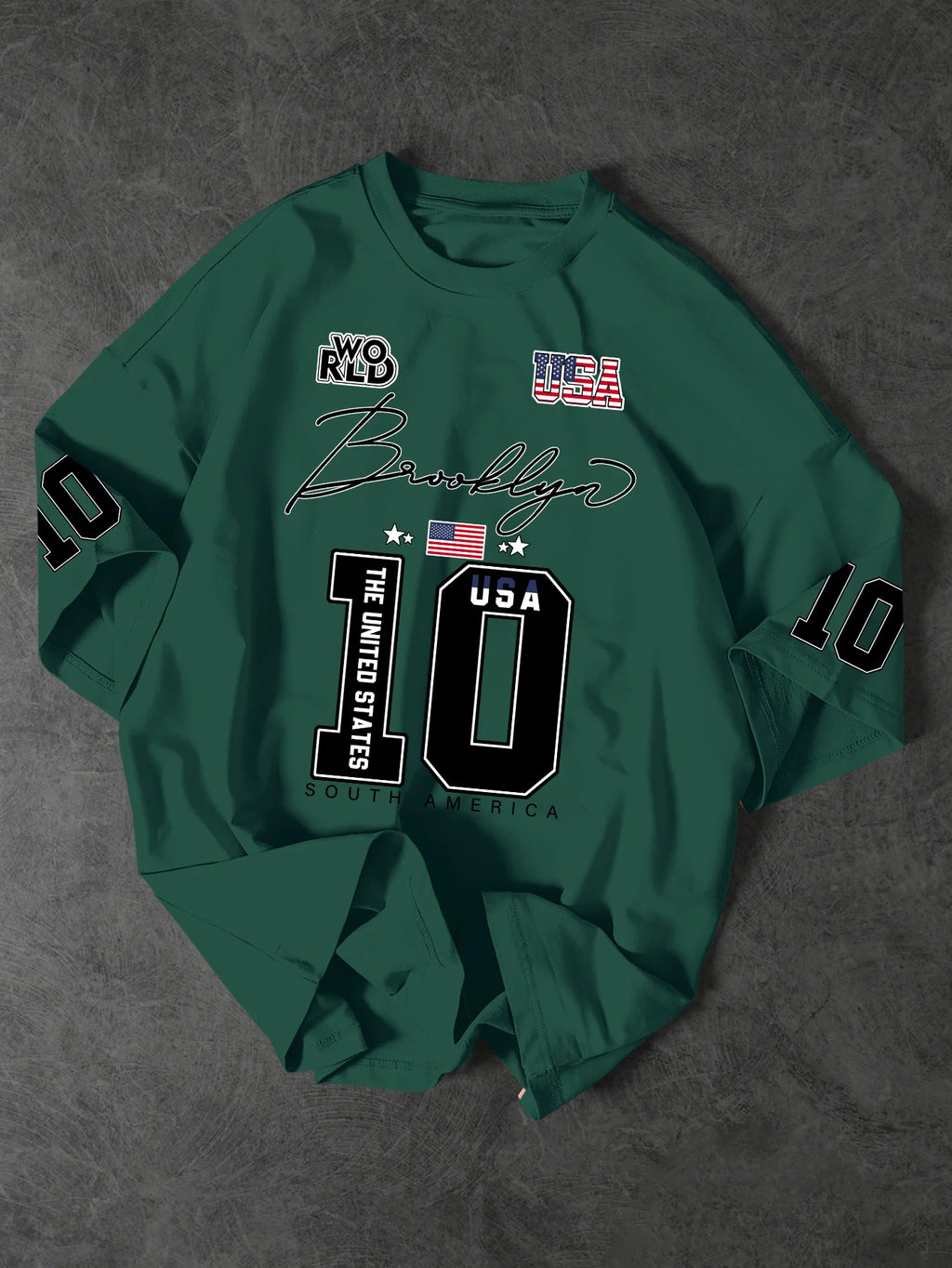 USA Brooklyn Style 10 Print Oversized T Shirt Men's Streetwear Vintage Jersey Tee