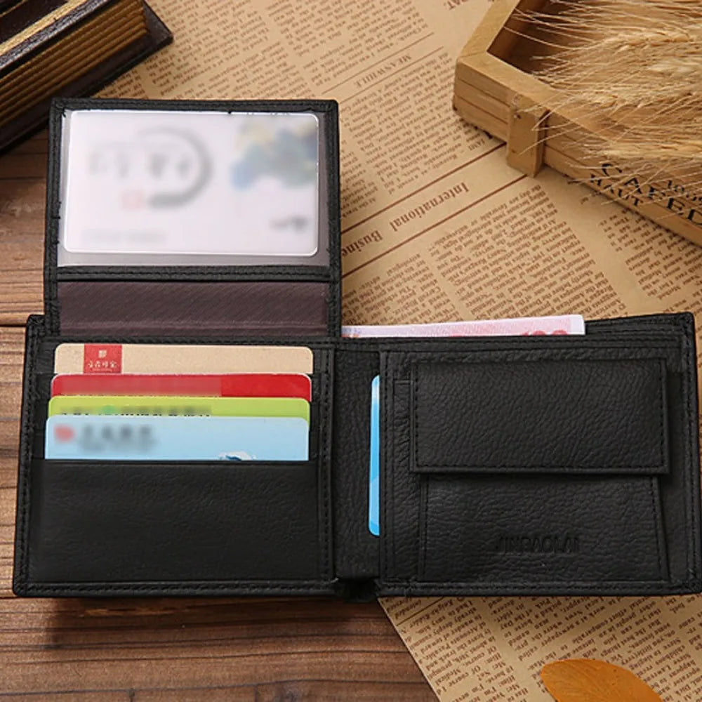 Genuine Leather Mens Wallet Premium Product Real Cowhide Wallets For Man Short Black Wallet Portefeuille Homme Short Purses