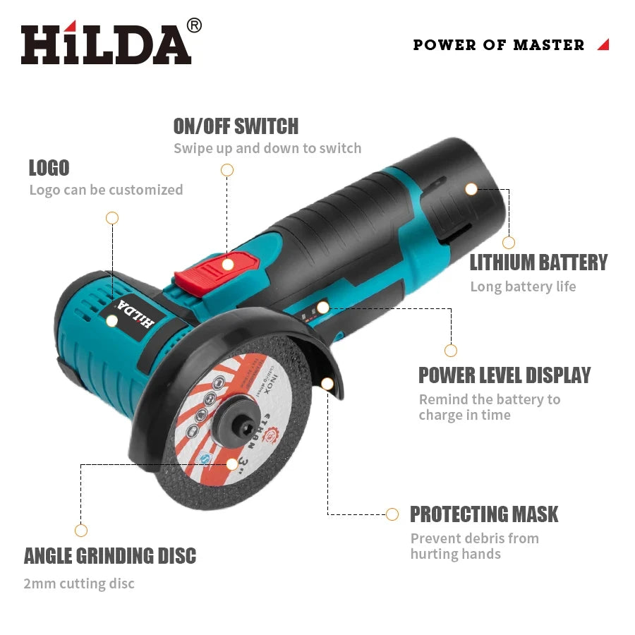 HILDA 12V Angle Grinder Charging Grinding Tool for Polishing and Grinding Diamond Micro Cordless Electric Power Tools