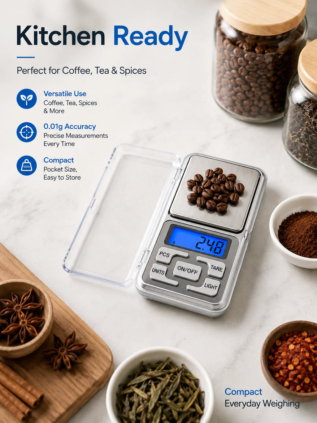 High Precision Mini Pocket Scale 500g/0.01g, Portable Digital Jewelry Scale, Accurate Small LCD Weighing Device for Easy Carry
