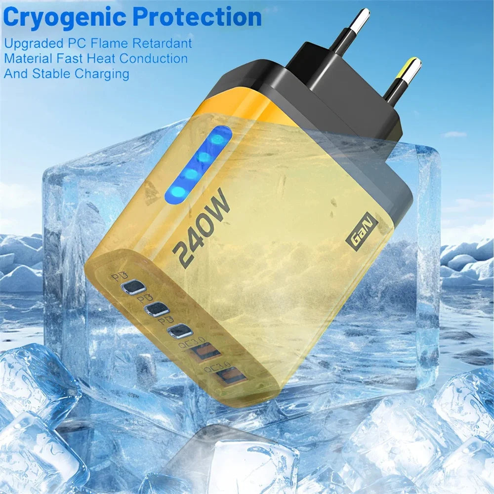 240W GaN 5 in 1 Fast Charging Phone Charger USB C Charger Power Adapter Type C EU/US Plug Wall Charger For iPhone Samsung Xiaomi