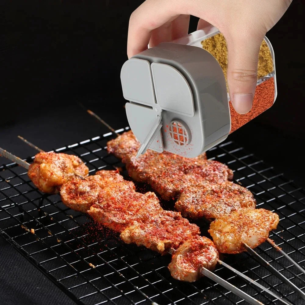 4 in 1 Camping Seasoning Jar with Lid Transparent Spice Dispenser 4 Compartment Outdoor Cooking Barbecue Salt and Pepper Shaker