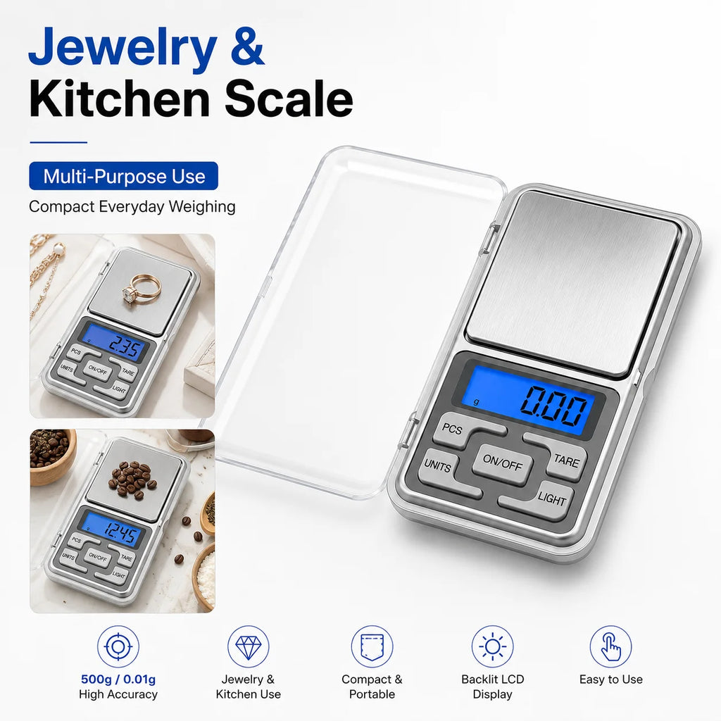High Precision Mini Pocket Scale 500g/0.01g, Portable Digital Jewelry Scale, Accurate Small LCD Weighing Device for Easy Carry