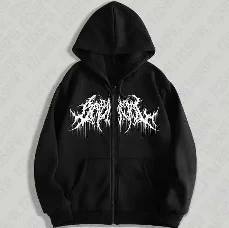 Men's Zipper Hoodie, Printed Pattern, Hip Hop Style, Gothic 2025 Autumn/Winter Warm Long Sleeve Sweatshirt