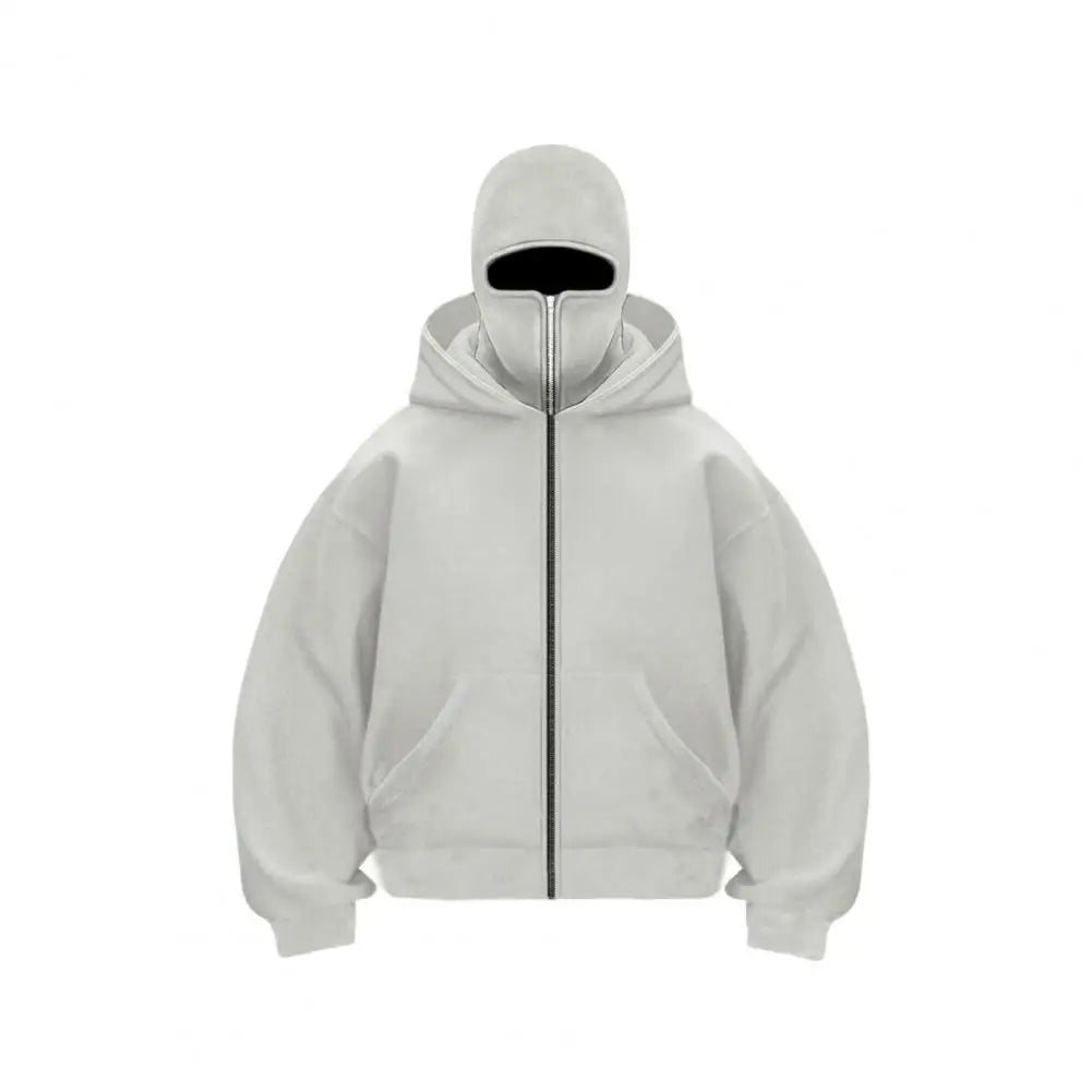 Unisex Balaclava Hoodie Warm Loose Hooded Jacket Zip-up Casual Jacket with Face Mask for Autumn Winter Outdoor Sports Streetwear