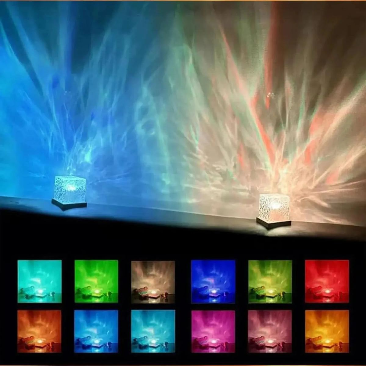 Newest 16 Colors Dynamic Water Ripples/Aurora Night Light Projection Lamp Flame Crystal Lamp USB Power Table Nightlight Decor