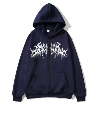 Men's Zipper Hoodie, Printed Pattern, Hip Hop Style, Gothic 2025 Autumn/Winter Warm Long Sleeve Sweatshirt