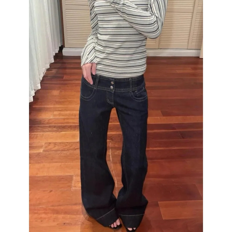 American Retro Low Waist Wide Leg Jeans Women's Summer Autumn Loose Drapey Tall Extended Length Hot Girls Wide Leg Pants