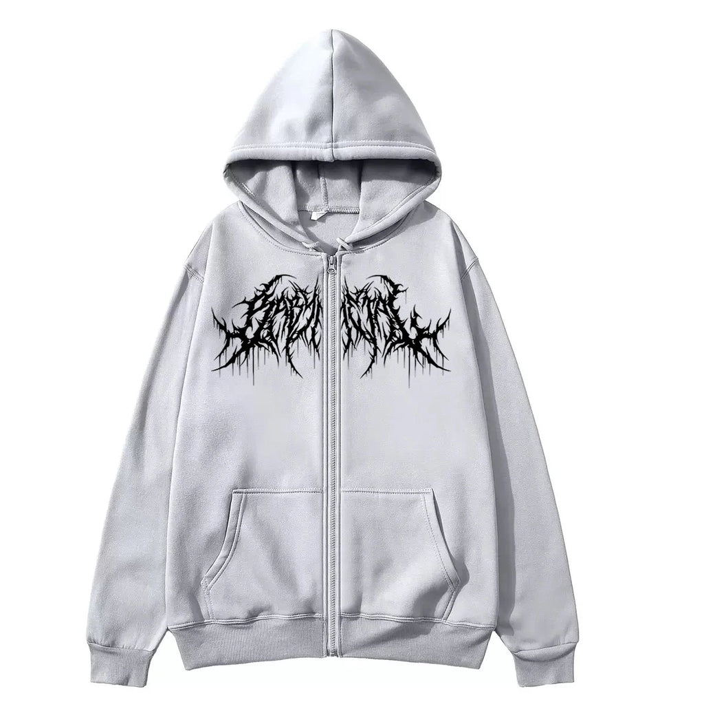 Men's Zipper Hoodie, Printed Pattern, Hip Hop Style, Gothic 2025 Autumn/Winter Warm Long Sleeve Sweatshirt