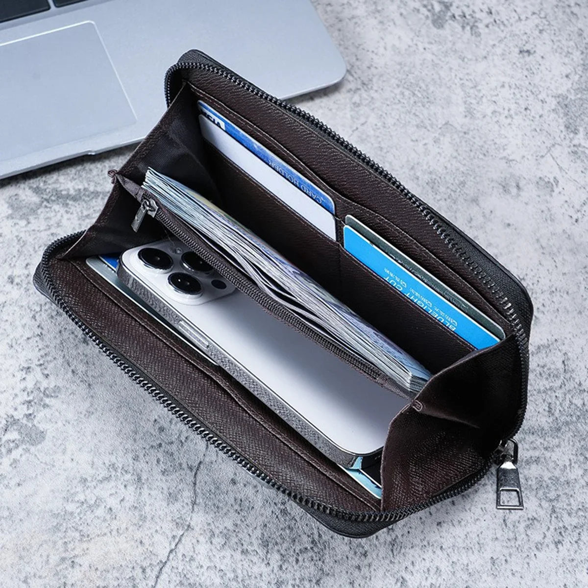 Men Canvas Long Wallet Large Capacity Multiple Card Slots Zipper Purse Business Handbag Card Holder Coin Bag