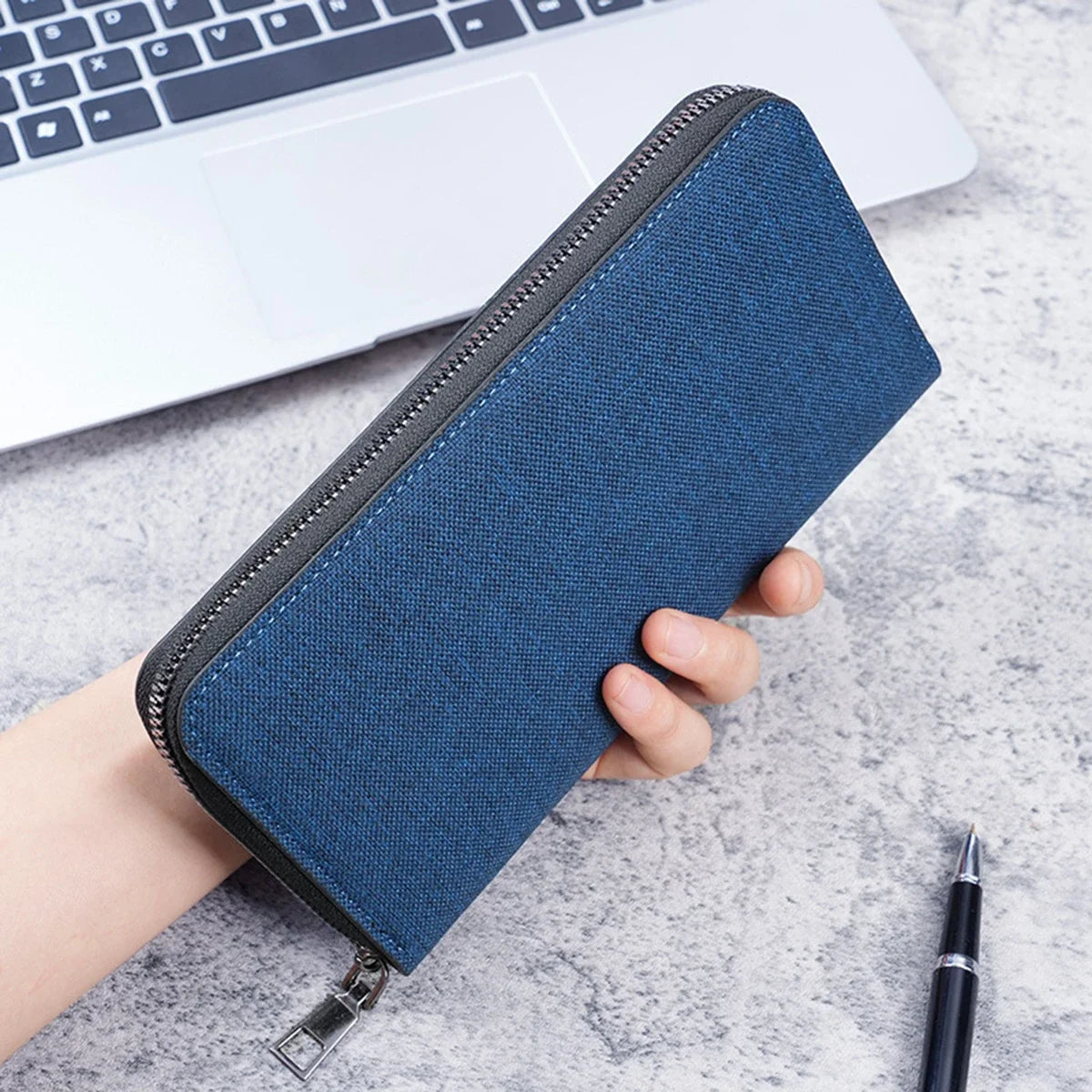 Men Canvas Long Wallet Large Capacity Multiple Card Slots Zipper Purse Business Handbag Card Holder Coin Bag