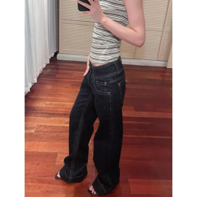 American Retro Low Waist Wide Leg Jeans Women's Summer Autumn Loose Drapey Tall Extended Length Hot Girls Wide Leg Pants