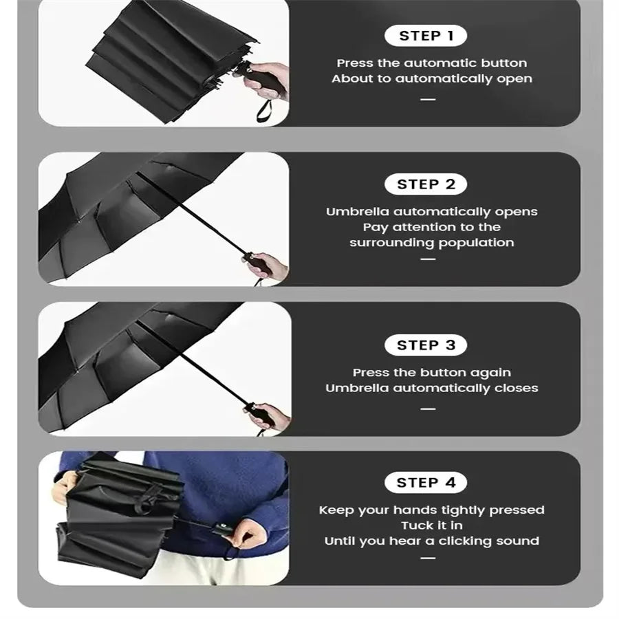 Automatic Folding Umbrella – 12-Rib Design