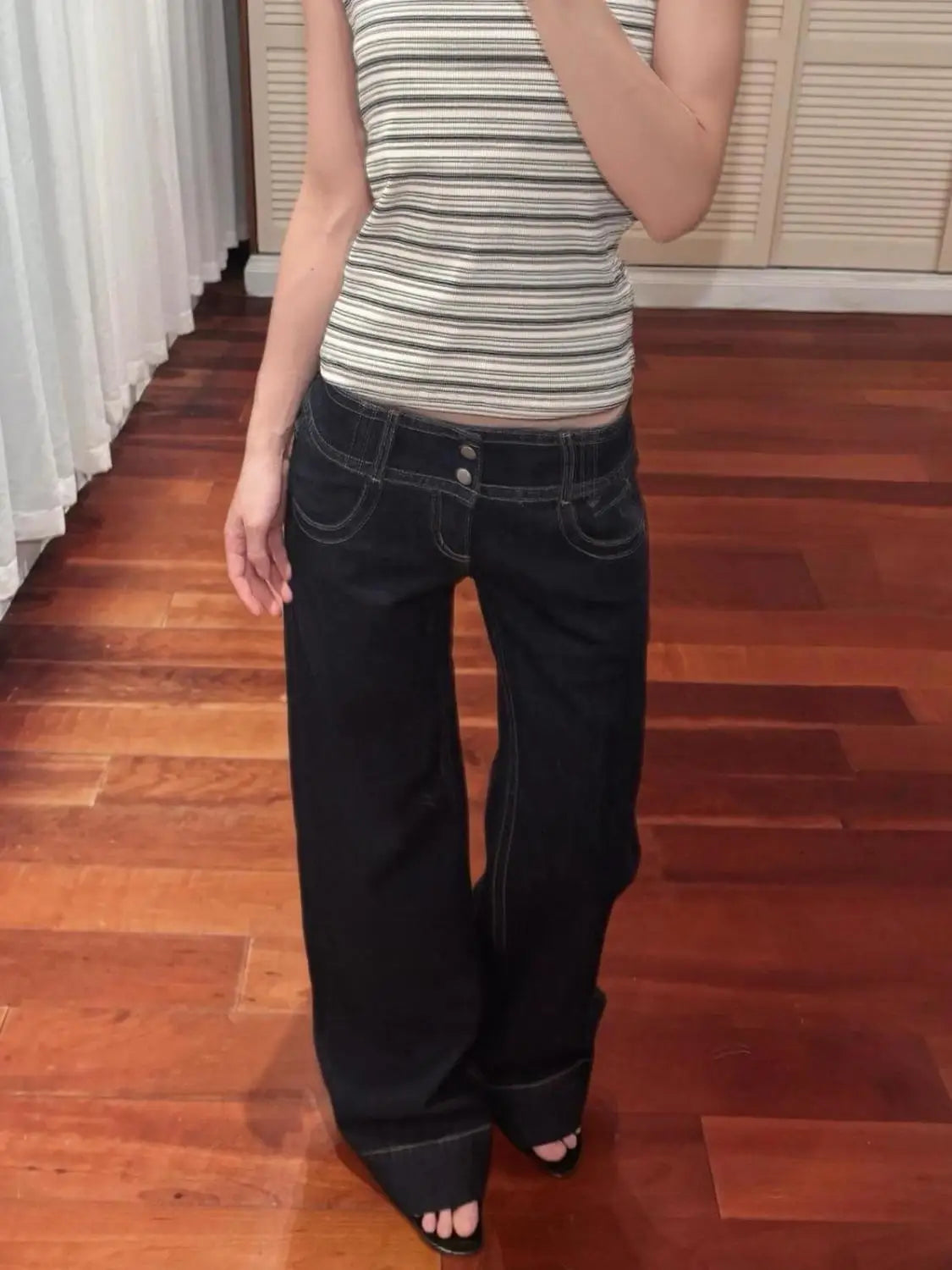 American Retro Low Waist Wide Leg Jeans Women's Summer Autumn Loose Drapey Tall Extended Length Hot Girls Wide Leg Pants