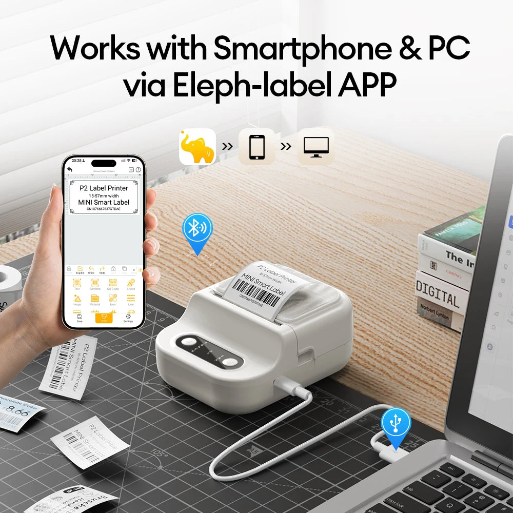 Portable Printer Mini Label Printer Self-adhesive Inkless 12-58mm Label Makers For Photo/Label/Home/Office/Business/Gifts As B21